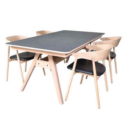 Skovby SM10 spisebord i eg og laminat m. 4 stk. spisebordsstole