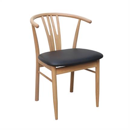 Spisebordsstol - Model SARA - hvidolieret eg med sort lædersæde